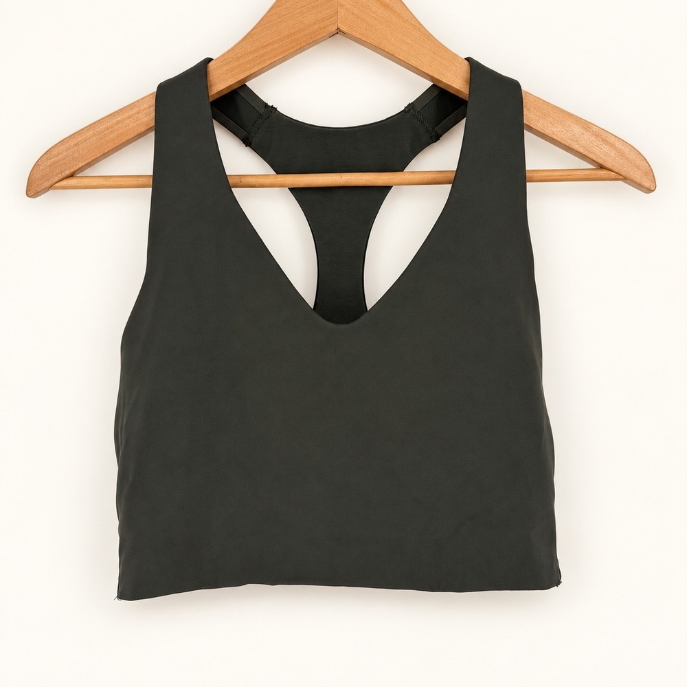 Spanx Medium Core Sports Bra Racerback V-Neck Green Workout Yoga Pilates Run